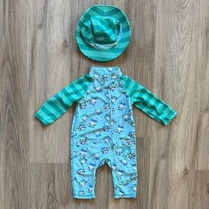 Skateboarding Panda Kids Swim One Piece with Hat